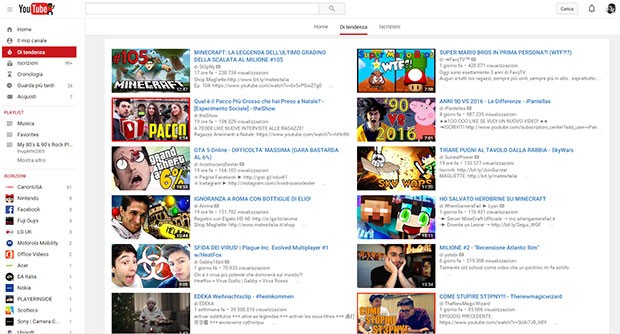La nuova sezione "Di tendenza" su YouTube