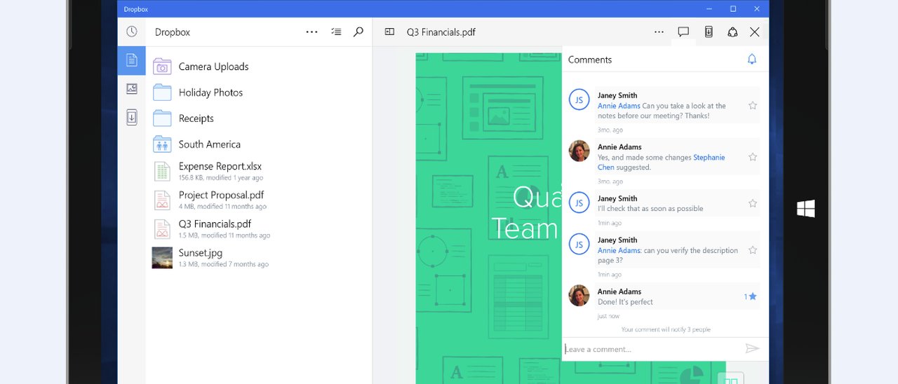 Dropbox rilascia l'app universale per Windows 10