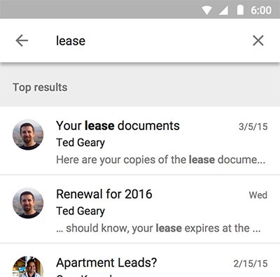 In seguito ad una ricerca, Inbox mette in evidenza i risultati ritenuti di maggiore rilevanza