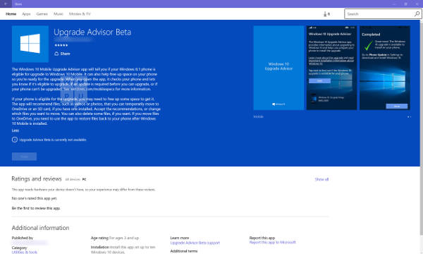 Windows 10 Mobile Upgrade Advisor