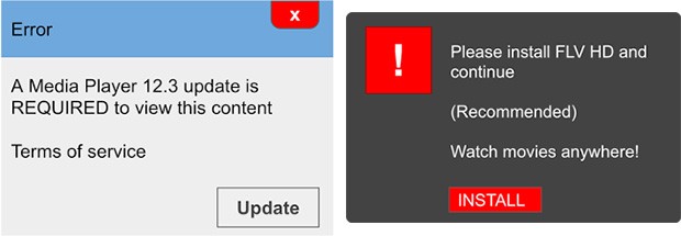 Due esempi di banner che tendono ad ingannare il navigatore per spingerlo ad effettuare un'azione