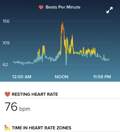 Screenshot dell'app Fitbit per iOS che mostra i battiti irregolari.
