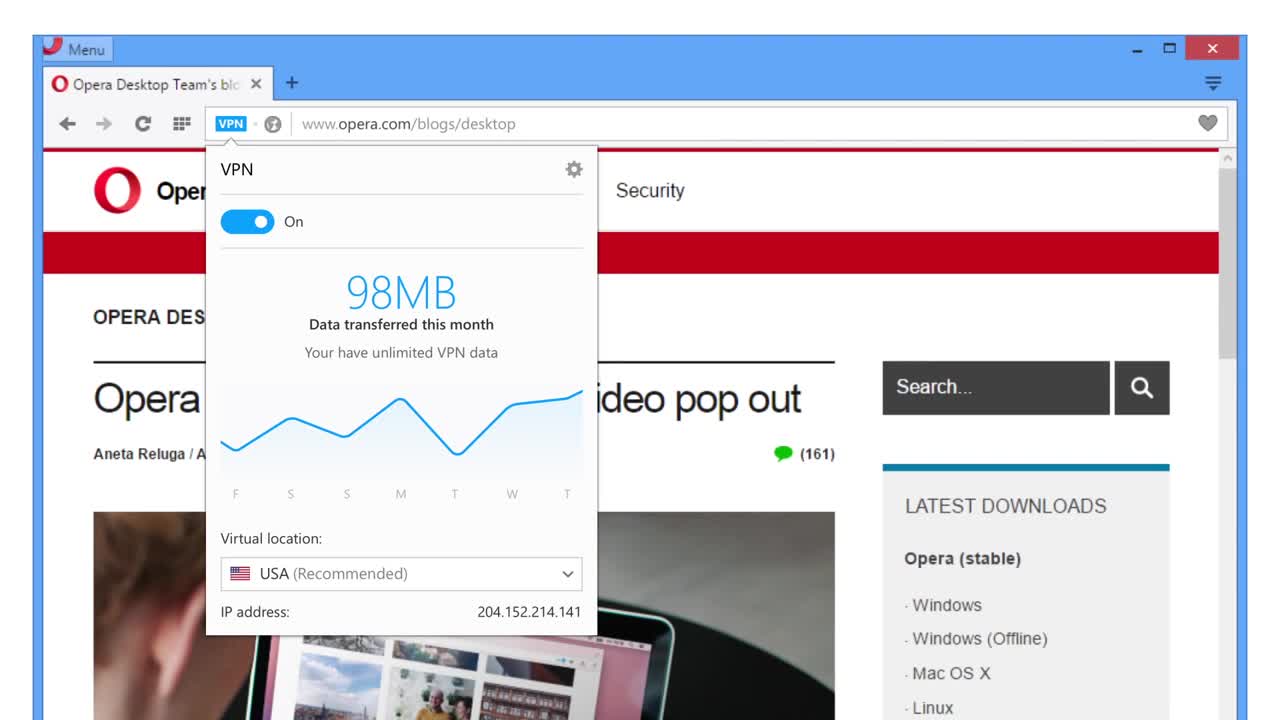 Opera: connettività VPN, massima privacy