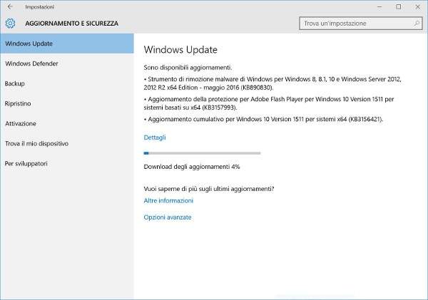 Microsoft, update di manutenzione per Windows 10