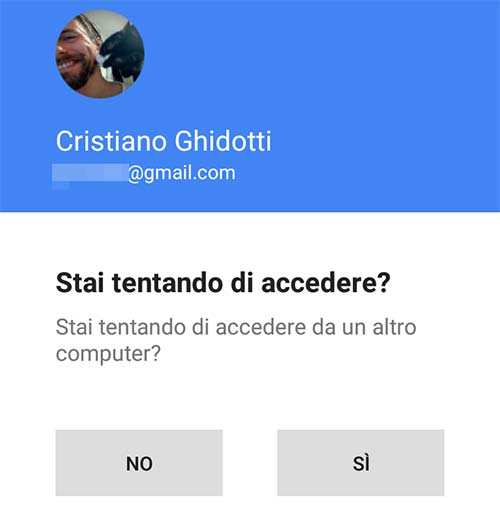 La schermata mostrata su smartphone ad ogni login al proprio account Googleda un nuovo dispositivo