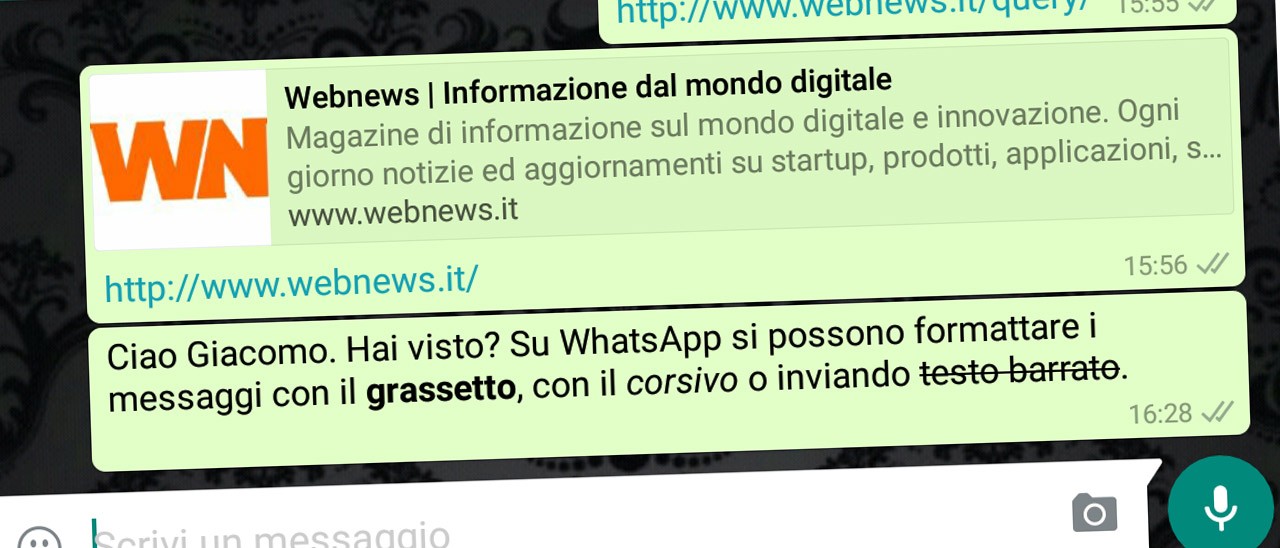 WhatsApp: come usare grassetto e corsivo
