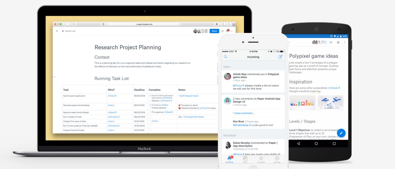 Dropbox Paper in versione beta anche su smartphone