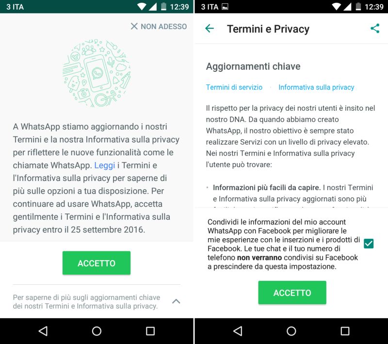 WhatsApp - condivisione dati