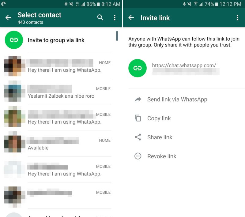 WhatsApp - invito per chat di gruppo