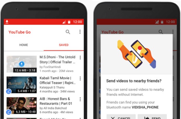 Screenshot per l'applicazione YouTube Go di Google