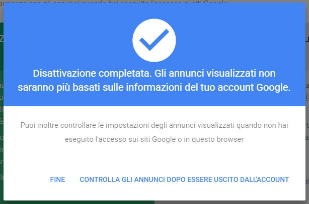 Account Google: annunci pubblicitari basati sugli interessi personali
