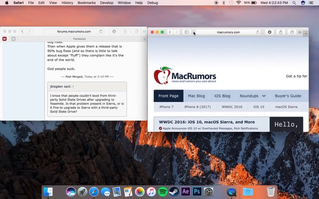 macOS Sierra - Windows Snap