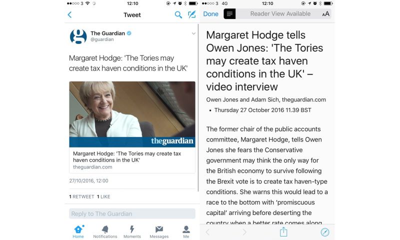 Twitter per iOS - Reader mode