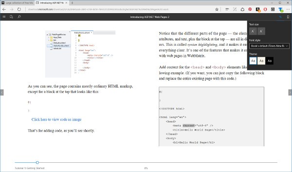 Microsoft Edge, supporto EPUB