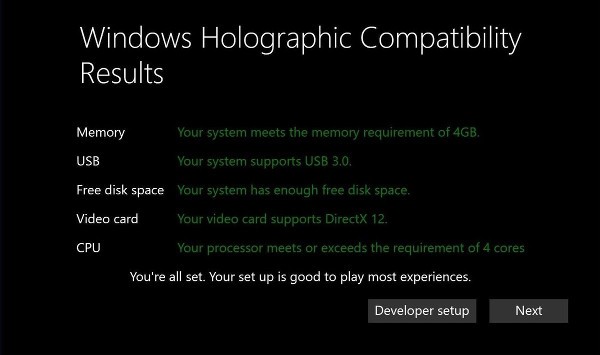 Microsoft, requisiti minimi di Windows Holographic
