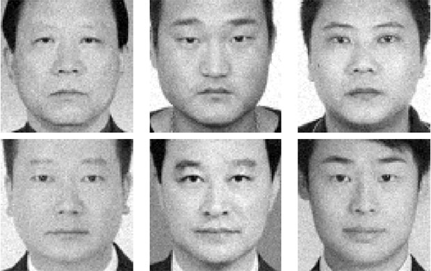 Sopra i visi di tre criminali, sotto quelli di tre persone che non hanno commesso alcun reato