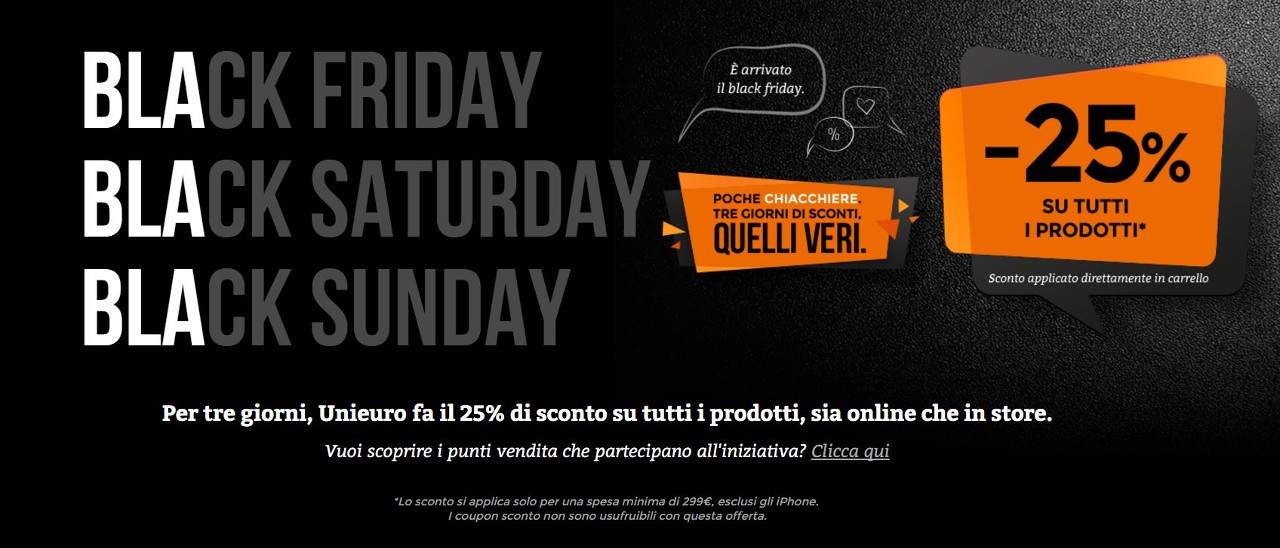 Black Friday Unieuro, 25% di sconto su tutto