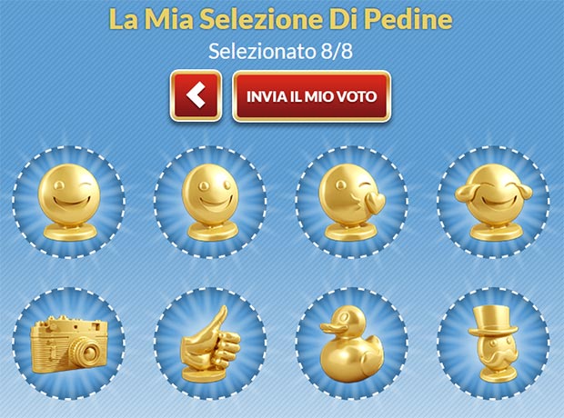 Dopo aver selezionato le proprie otto pedine preferite, è possibile inviare il voto ad Hasbro