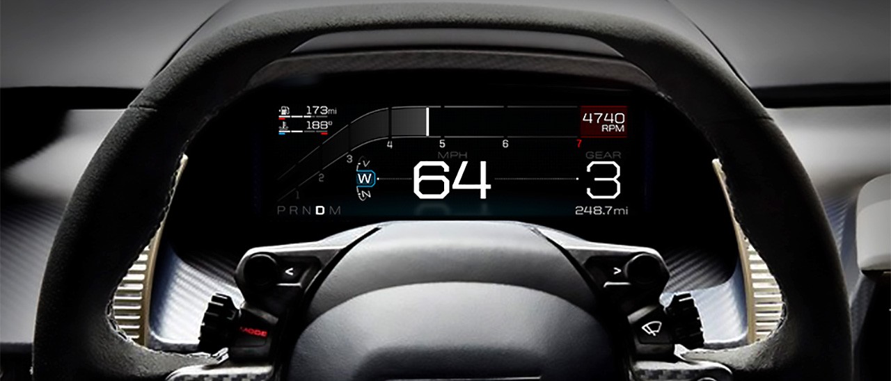 Il display digitale adattivo della Ford GT