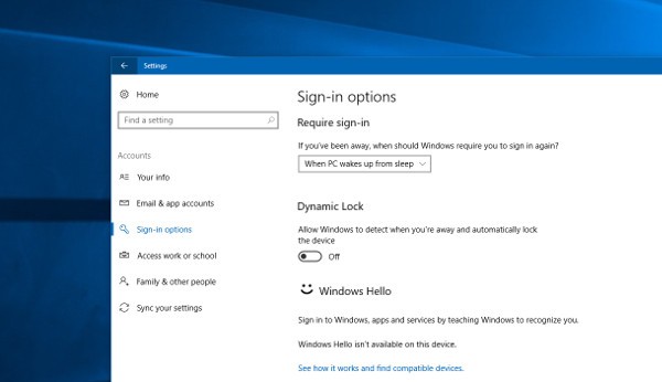 Windows 10, blocco PC sicuro con Dynamic Lock