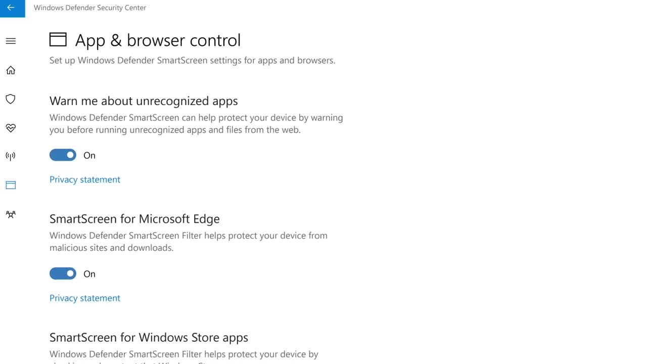 Il Defender Security Center di Windows 10