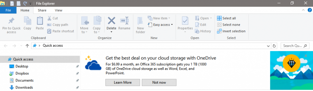 Windows 10 banner OneDrive