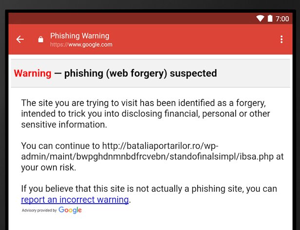 Gmail per Android - Phishing warning