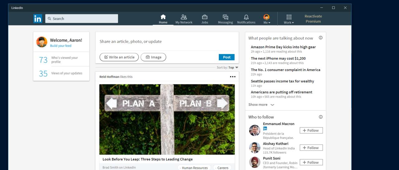 Microsoft rilascia l'app LinkedIn per Windows 10