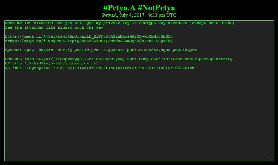 Messaggio Petya