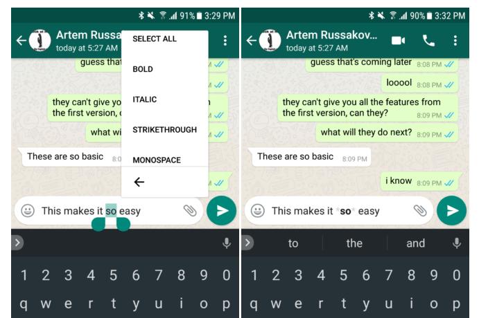 WhatsApp - formattazione testo