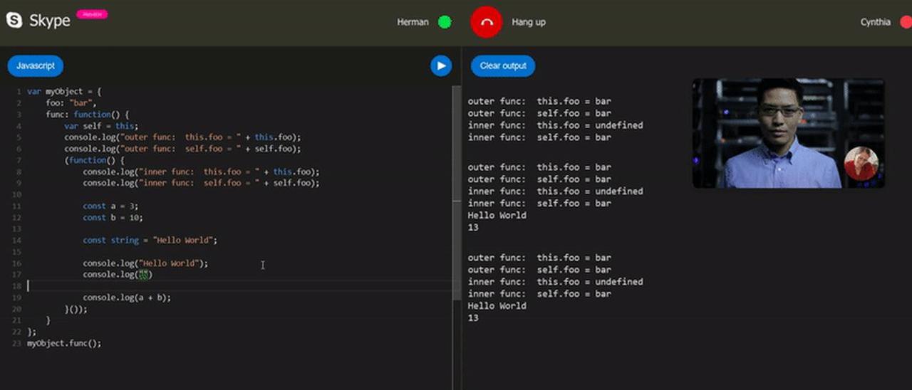 Skype Interviews, editor di codice nel browser