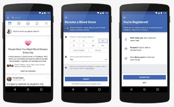 Facebook facilita la donazione di sangue