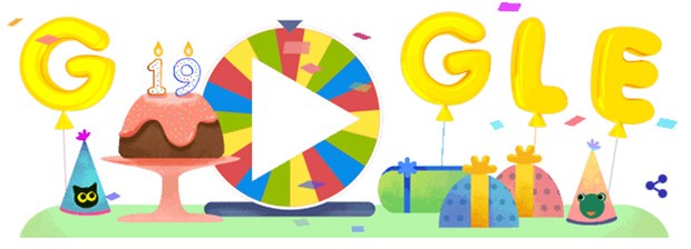 Il doodle realizzato da Google per festeggiare i suoi primi 19 anni