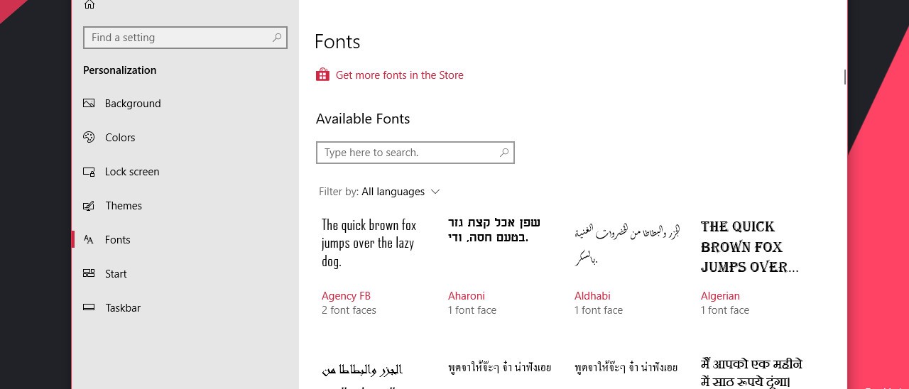 Windows 10 Redstone 4, nuova gestione dei font