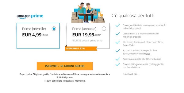 Amazon Prime aumenta di prezzo in Italia