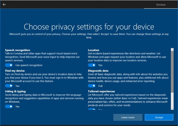 Windows 10, novità sulla gestione della privacy