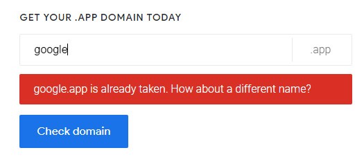 A quanto pare, il dominio google.app non è più disponibile