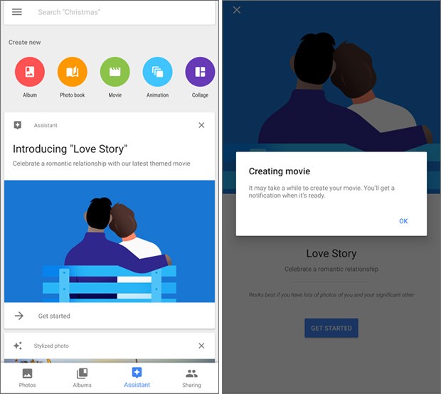 L'applicazione Google Foto permette ora di creare un contenuto Love Story, partendo da una raccolta di immagini e e video, completamente personalizzabile