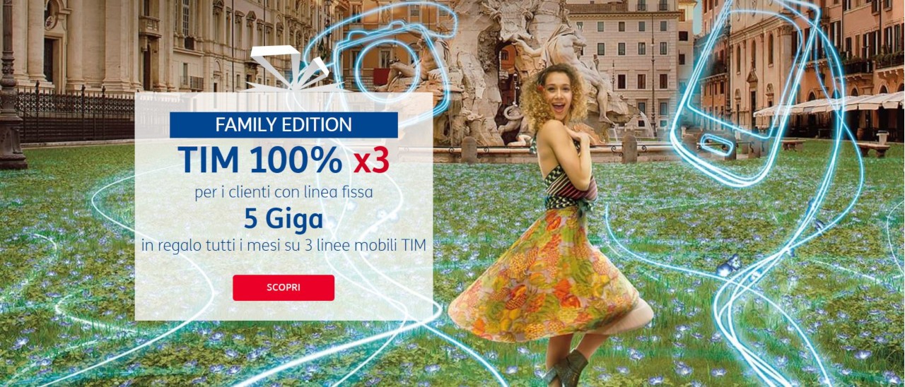TIM 100% X3, 5GB in regalo per tutta la famiglia