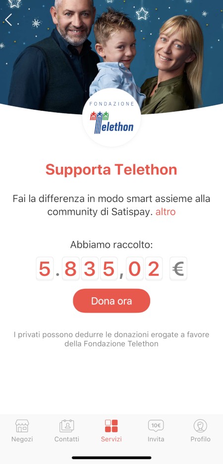 Satispay lancia Donazioni con Telethon