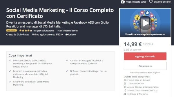 Social Media Marketing, il corso di Udemy