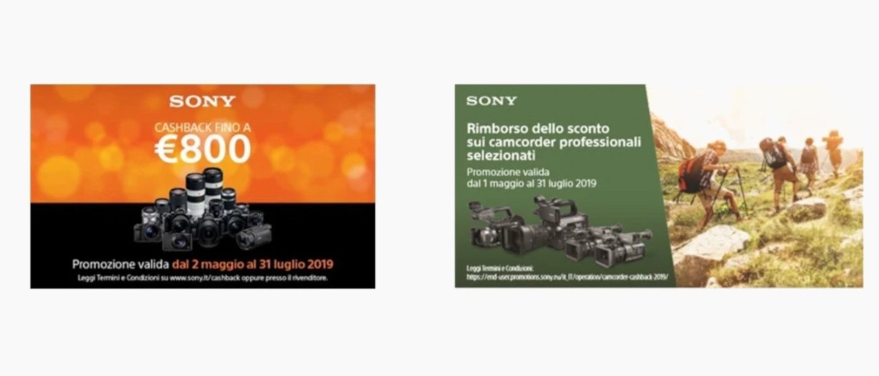 Sony: cashback su fotocamere, ottiche e camcorder