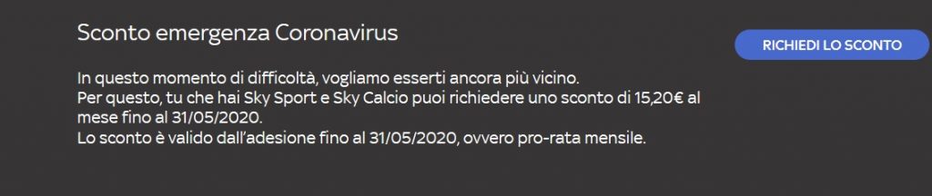 richiedi sconto sky coronavirus