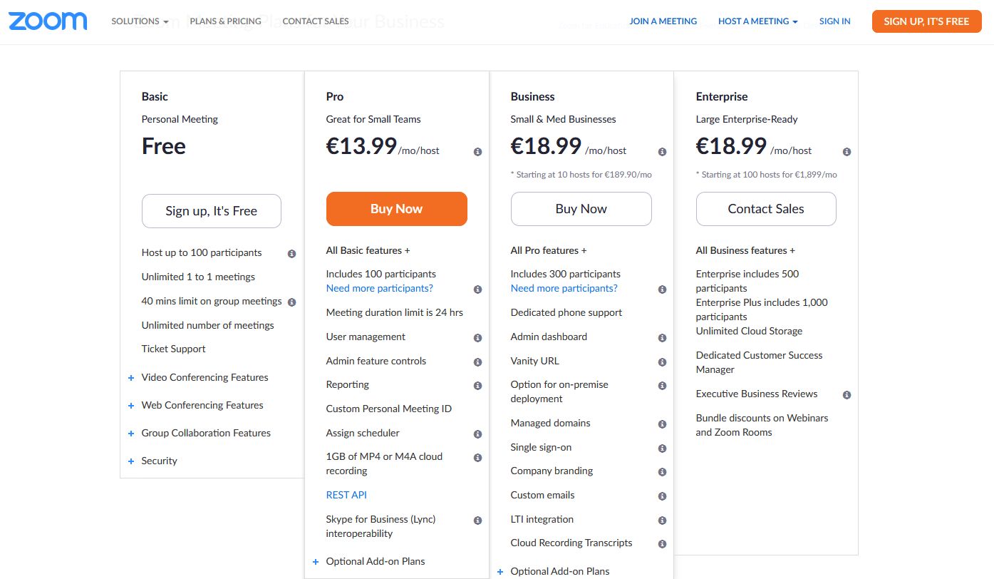 Zoom, quanto costa: piani e prezzi degli abbonamenti