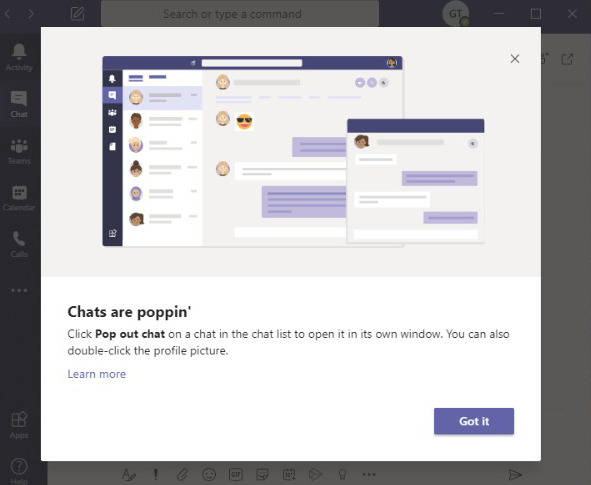 Microsoft Teams presenta le chat pop out