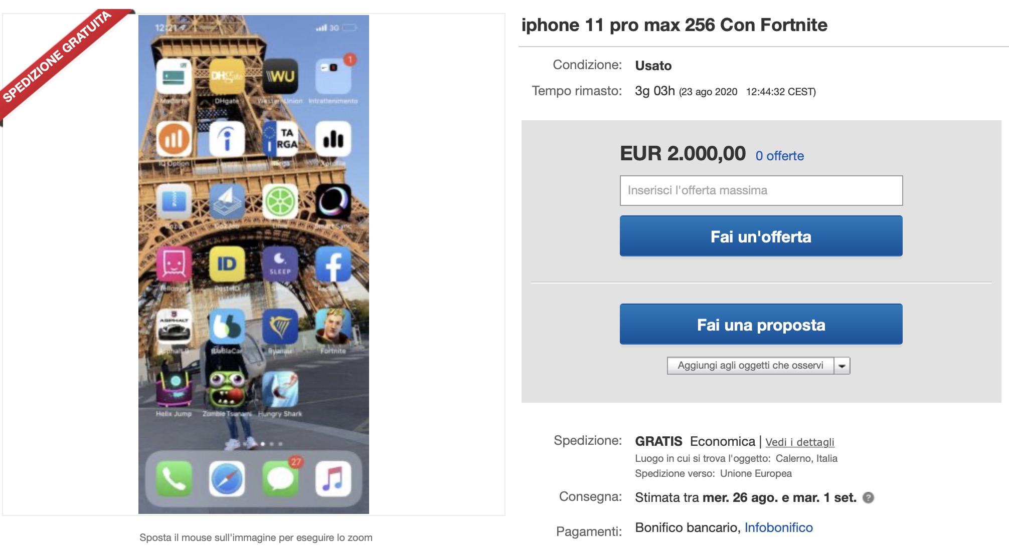 eBay, iPhone con Fortnite preinstallato a prezzi da capogiro