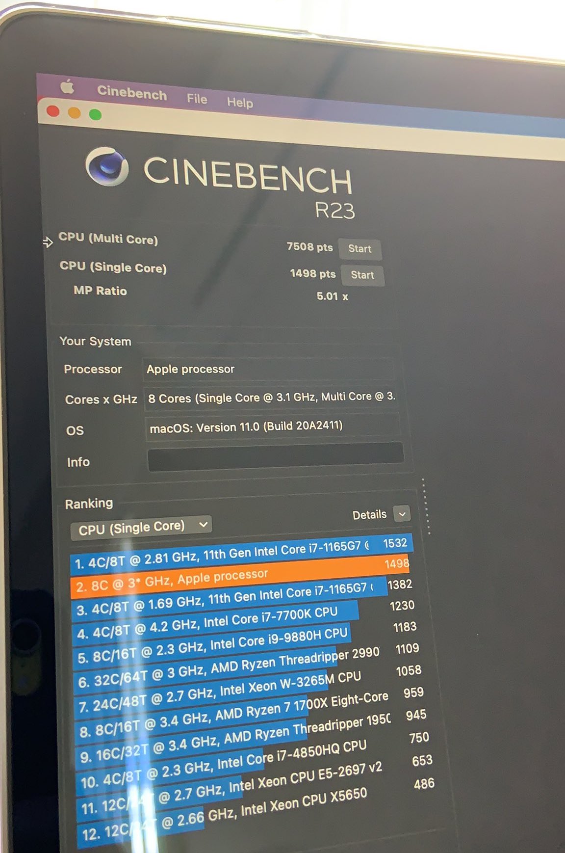 Benchmark Cinebench - Mac con M1