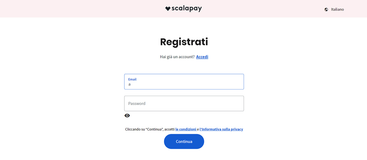 Scalapay Registrazione