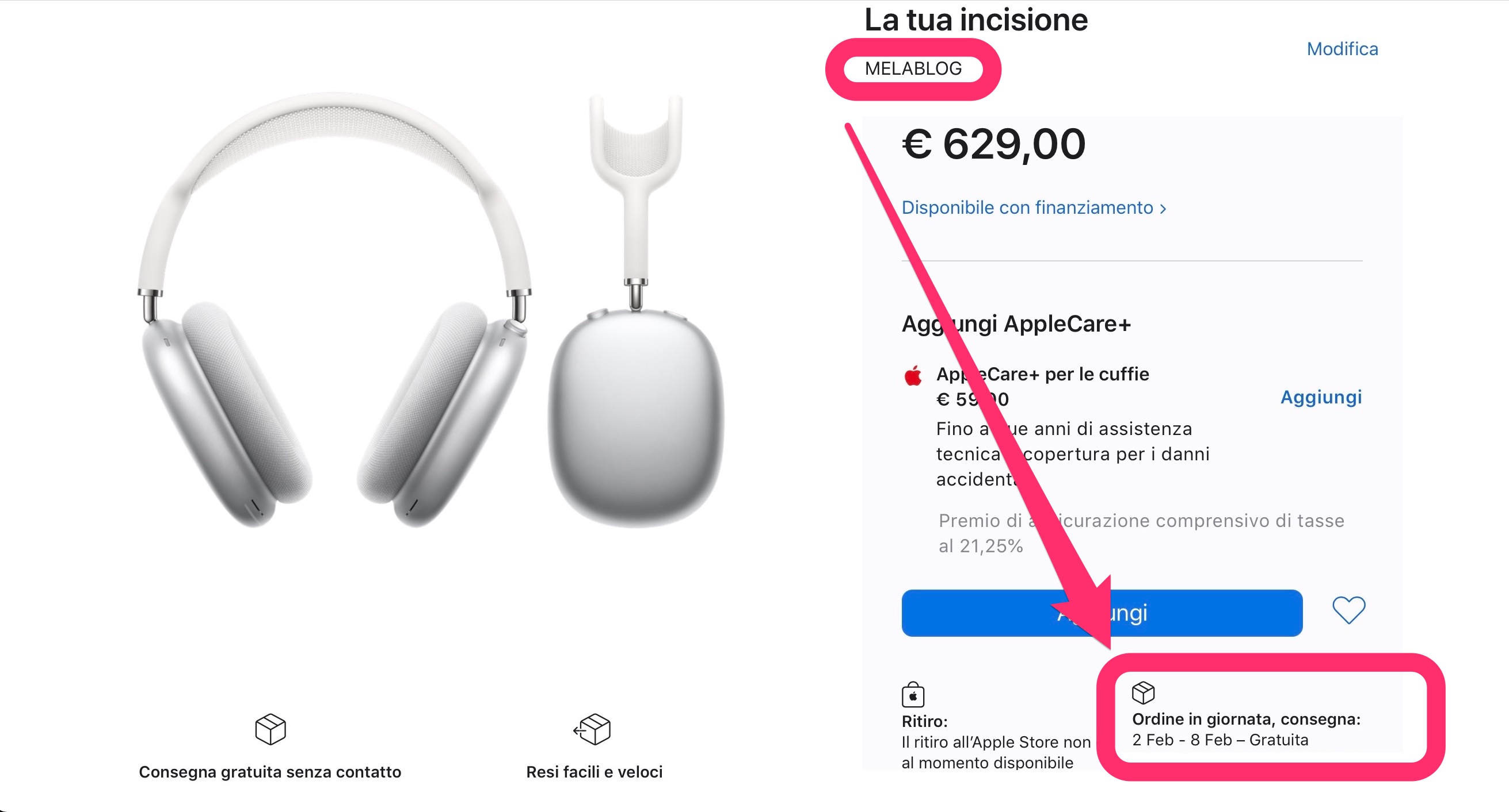 AirPods Max - Incisione per Accelerare Consegna