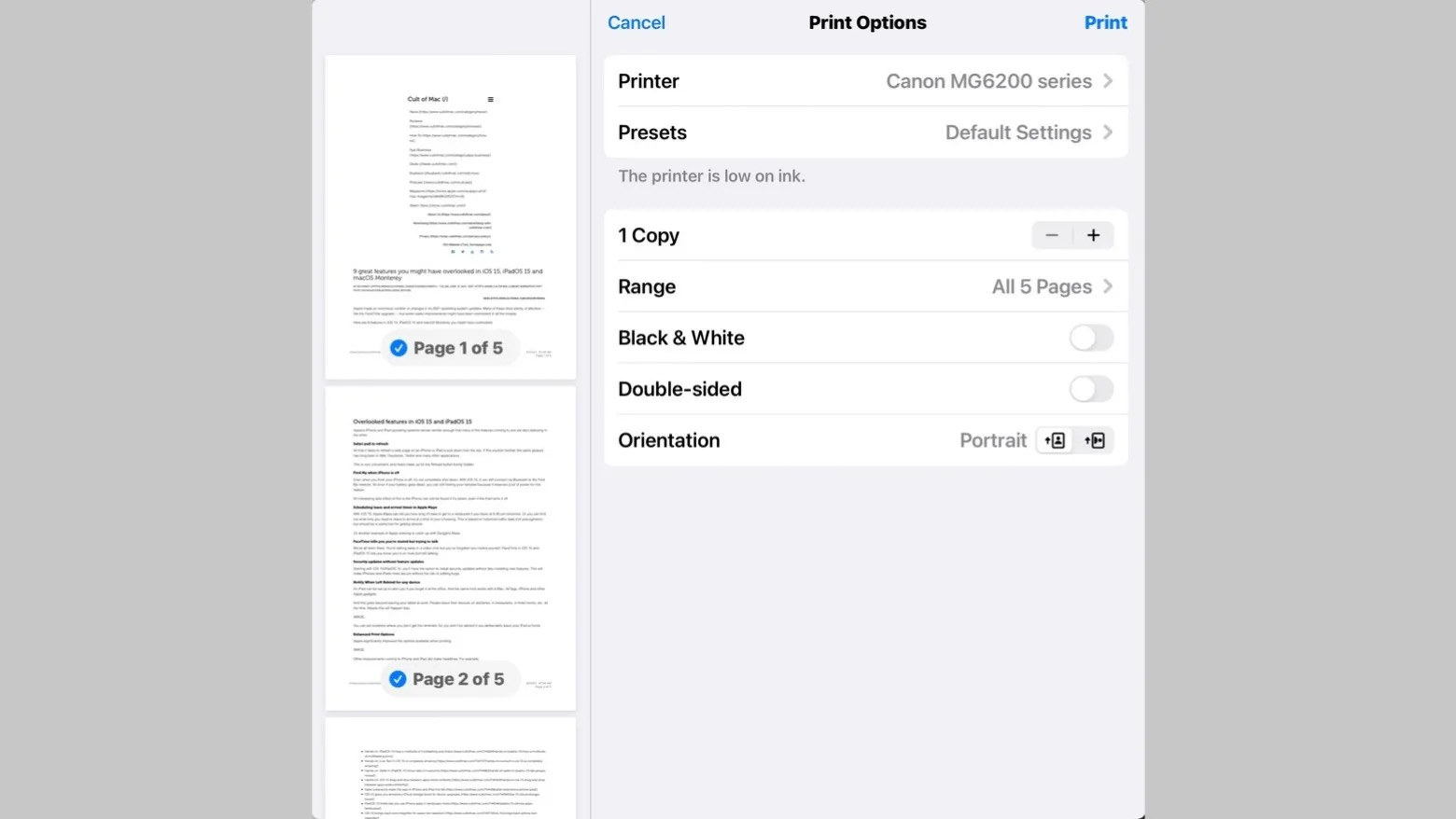 ioS 15 Nuove Opzioni di Stampa AirPrint